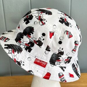 Riot Society Bear Pong Bucket Hat OS White Novelty All Over Print Festival Hat